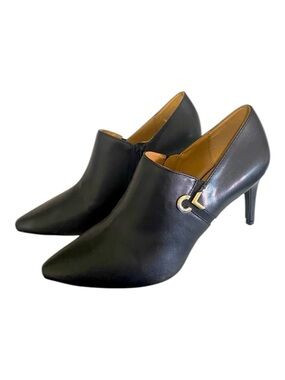 CALVIN KLEIN Jenavie Bootie Black Leather Size 10 Y2K Pointed Toe 3.75” heel